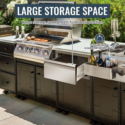 Outdoor Kitchen Drawer 14 x 8.5 x 23 inch Flush Mount BBQ Layer Drawer, Durable Stainless Steel Kitchen Drawer Outdoor Kitchen Access Drawer for BBQ Island Patio