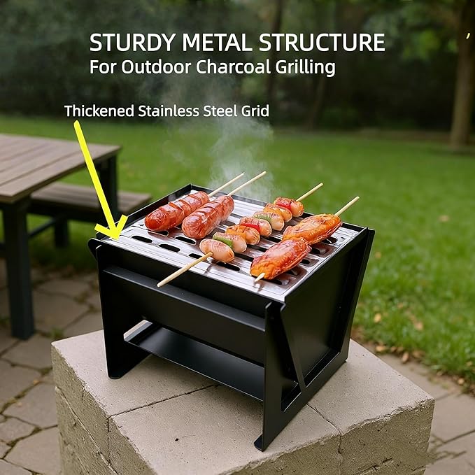 Portable Charcoal Grill – Foldable BBQ Grill –Tabletop Camping Grills for Outdoor,Backyard,Picnics– Camp Cooking Gear