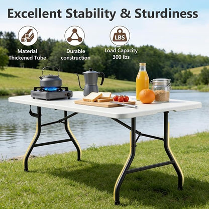 Folding Dining Table Set for 8, 8FT Foldable Plastic Table with Carrying Handle & 8 PU Leather Padded Folding Chairs, Portable Table and Chairs Set for Indoor Outdoor, Party, Wedding, Picnic, Camping