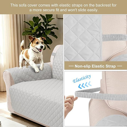Reversible Recliner Chair Covers, 23" Chair, Light Grey/Beige | Chair Covers for Living Room with Elastic Straps, Water Repellent, Chair Protectors Covers for Dogs