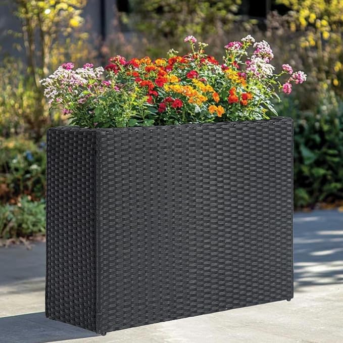 SUNNYPARK Large Rectangular Planter for Outdoor Rattan Block Box 38x11x30'' | All-Weather, Handmade PE Rattan, Removable Liner, Indoor Outdoor, Patio Porch Garden, Modern Design for Plants Flowers