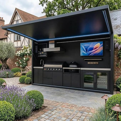 Modular Outdoor BBQ Kitchen Unit - Stainless Steel Prefab Station with Storage Cabinets - Multiple Sizes for Patio & Deck