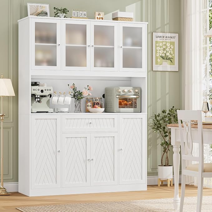 BOTLOG 72" Tall Kitchen Pantry Cabinet 15.7" D x 55.1" W x 72" H | Large Kitchen Hutch with Microwave Countertop, Coffee Bar Station with Drawer & Doors for Dining Room