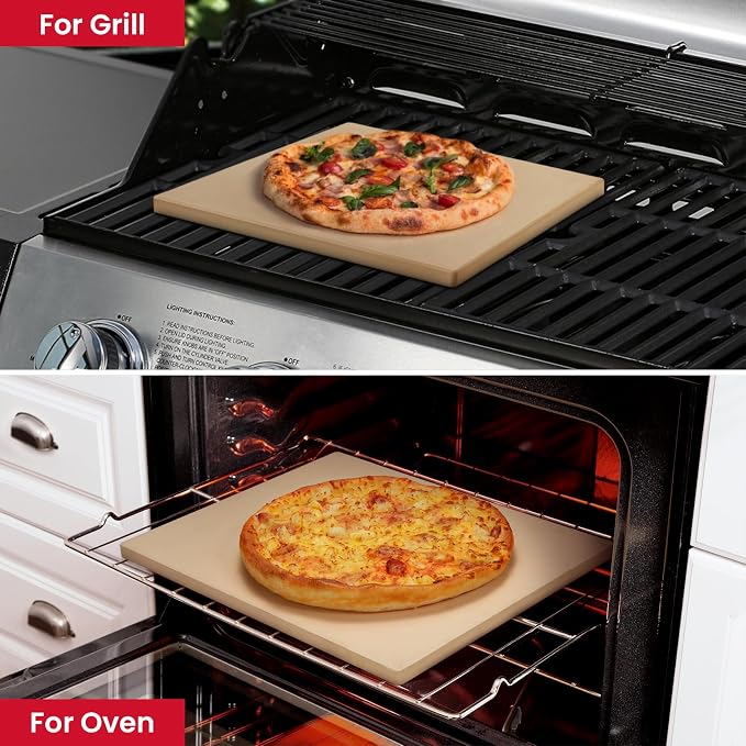 Unicook Pizza Stone, Heavy Duty Cordierite Pizza Pan for Oven and Grill, Thermal Shock Resistant Baking Stone for Bread, 15 X 12 Inch Rectangular, 6.8 lbs (Pack of 2)