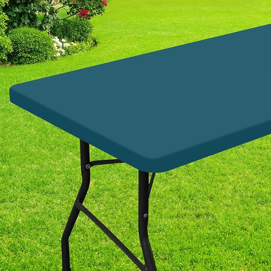 Smiry Rectangle Picnic Table Cloth, Waterproof Elastic Fitted Tablecloths for 4 Foot Tables, Washable Polyester Table Cover for Camping, Indoor and Outdoor (Peacock Blue, 24"x48")