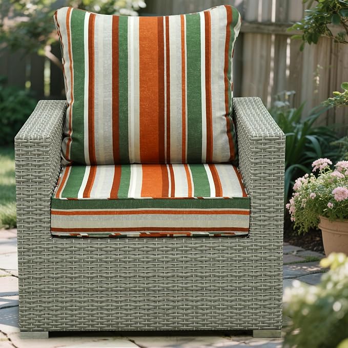 Deep Seat Patio Cushions Set 24 x 24 Inch,Olefin Fabric Outdoor Seat Cushion,Patio Furniture Cushions with Removable Cover,Rain-Proof and Fade Resistant Deep Seat Bottom & Back Cushion,1set