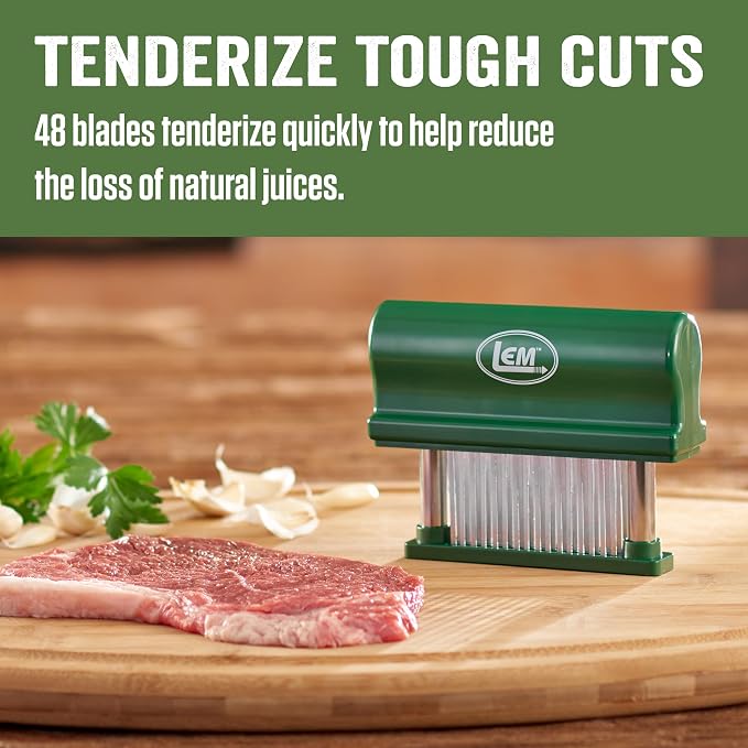 LEM Products Hand Held Tenderizer, 48 Blades, Stainless Steel and Plastic | Manual Meat Tenderizer Tool, Great for Meal and Cooking Prep, Sharp Stainless Steel Points Break Down Tough Sinew and Fibers