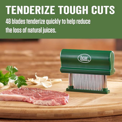 LEM Products Hand Held Tenderizer, 48 Blades, Stainless Steel and Plastic | Manual Meat Tenderizer Tool, Great for Meal and Cooking Prep, Sharp Stainless Steel Points Break Down Tough Sinew and Fibers