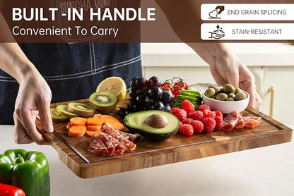 Walnut Wood Cutting Boards for Kitchen, End Grain Chopping Board | Charcuterie Board with Juice Groove & Handle, Butcher Block for Meal Prep & Serving with Gift Box, 16.5" x 11.6" x 0.8"
