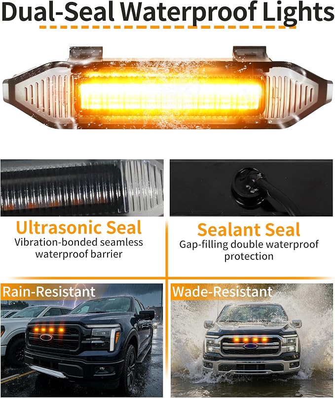 LED Grill Lights for Ford F150 2024-2026 Accessories Lariat Only, Amber | Direct-Snap F150 Front Grille Marker Lights, OEM-Style Fit, IP68 Waterproof, Raptor-Style Front-End Upgrade, Off-Road Ready