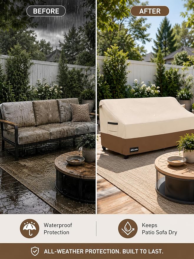 ANartcle 3-Seater Patio Sofa Cover,76W x 32.5D x 33H Inches Outdoor Couch Cover,100% Waterproof Heavy Duty Patio Sofa Covers,Patio Furniture Covers,Beige&brown