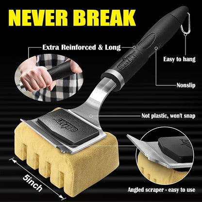 GRILLART Grill Brush for Outdoor Bristle Free - Reinforced Grill Scraper BBQ Brush - Replaceable Head Barbecue Grill Cleaning Brush - Safe BBQ Accessories Grill Tools for Men/Dad - Deep Clean