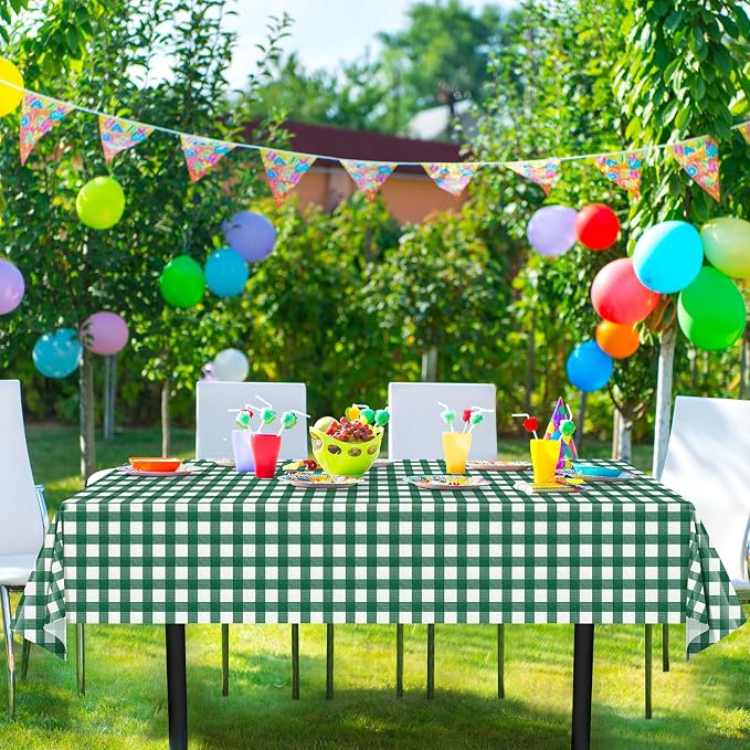 3Pcs Dark Green Gingham Tablecloths, Checkered Party Table Covers 54x108 In | Green and White Checkered Golf Tablecloths, Disposable Waterproof for Golf Camping Barbecue Birthday Party