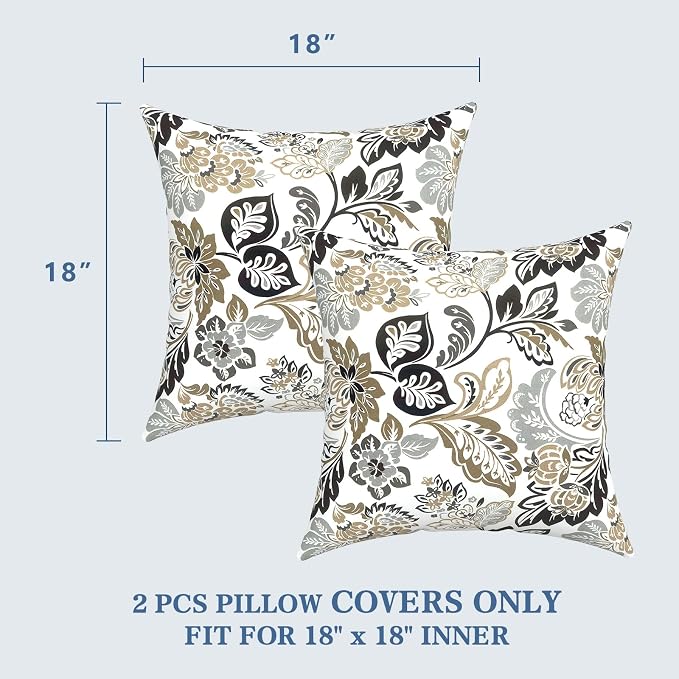 LVTXIII 2 Pack Outdoor Pillow Covers ONLY 18x18 Inch, Water-Repellent Square Decorative Cushion Covers for Patio Furniture, Garden, Sofa, Dailey Tan