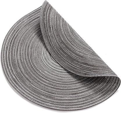 SHACOS Round Braided Placemats Set of 8 Round Table Mats for Dining Tables Non Slip Washable (Black Grey, 8)