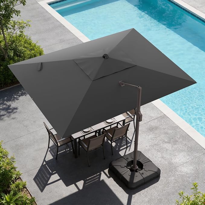 9x12 FT Cantilever Patio Umbrella, Large Rectangular Offset Outdoor Umbrella with 360° Rotation, Heavy Duty Shade Umbrella for Garden Backyard Deck Poolside Courtyard, Grey
