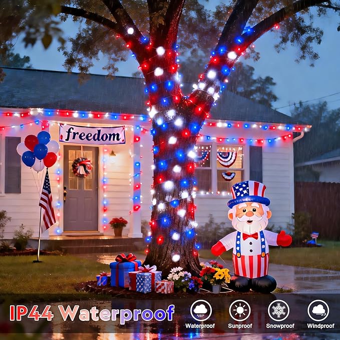 JMEXSUSS 1000 LED 328ft Red White and Blue Lights Plug in, Patriotic Lights Outdoor Waterproof for 4th of July Decorations Yard Patio Memorial Day