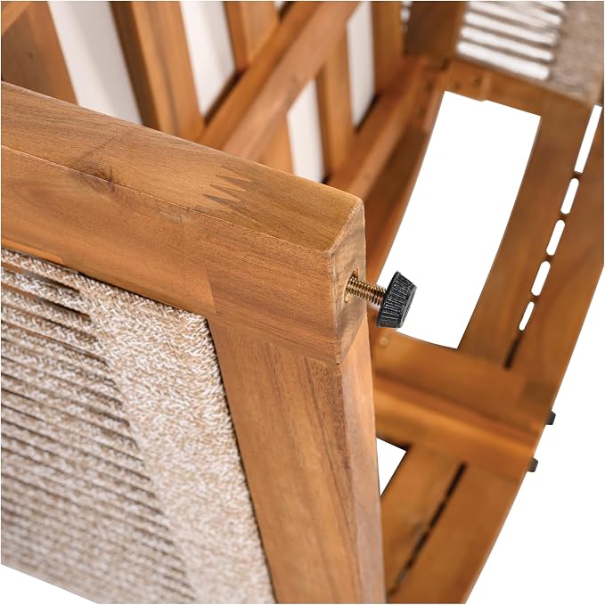 Christopher Knight Home Dora Set of 2 Patio Club Chair with Cushions, Acacia Wood Lounge Chair Outdoor, Woven Accents, Curved Design Side Chair for Balcony Backyard Garden Poolside, Beige + Teak