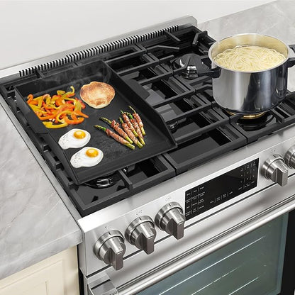 Universal Cast Iron Cooking Griddle for Grills and 2 Burner Range Oven | 18.1" x 12.2", Non-Stick BBQ Flat Top Griddle with Handles for Outdoor Cooking