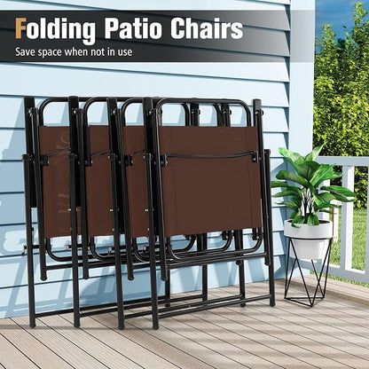 Tangkula 6 Pieces Folding Patio Dining Set, 4 Chairs and 31.5 inches Round Table, Patio Umbrella Included, for Indoor Outdoor Poolside or Balcony (Brown)