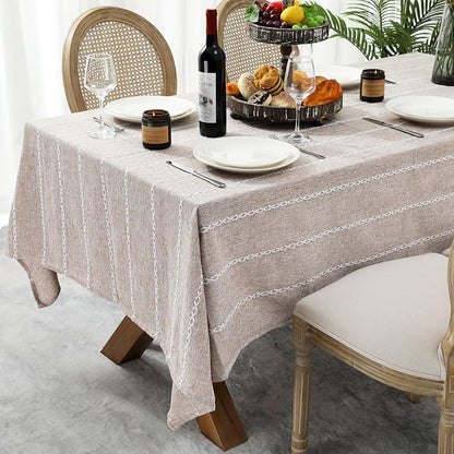Chassic 60 x 60 inches Farmhouse Style Linen tablecloths, Wrinkle Resistant Washable Dining Room Table Cloths for Square Tables - Light Coffee
