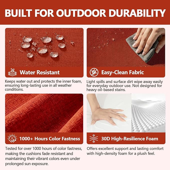 Goodgoods 18.5 x 18.5 Outdoor Chair Cushions Set of 4, Fade-Resistant & Water-Resistant Patio Seat Cushion Pads with Ties, 30D High-Resilience Foam for Dining Room Kitchen Chairs, Quarry Red