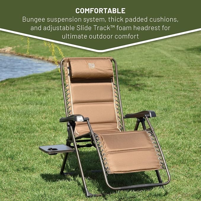 Timber Ridge Aluminum Zero Gravity Chair Set of 2, 350 lb Capacity Each | Padded Foldable Lounger with Side Table and Sliding Headrest; Reclines from 0° to 170° for Camping, Lawn, Patio or Indoor Use