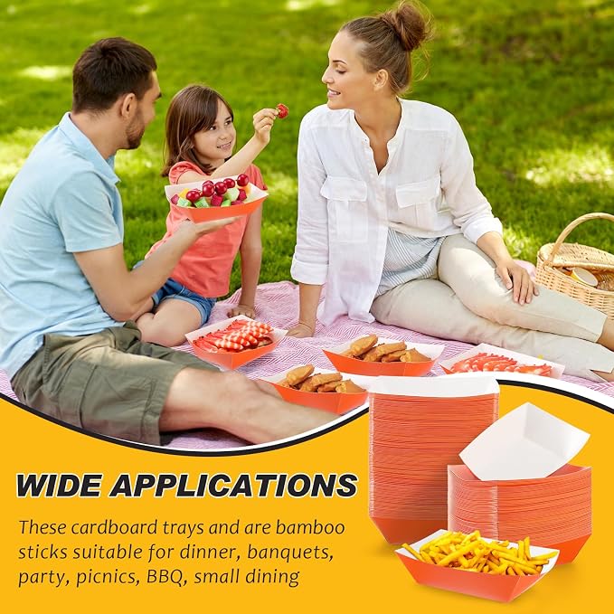 100 Pcs 2lb Paper Food Trays Boat Nacho Boats for Hot Dogs, Orange | Grease-Resistant, Disposable Kraft Paper Boat for Tacos Concession, Food Trucks, Birthday, Wedding, Christmas, Halloween