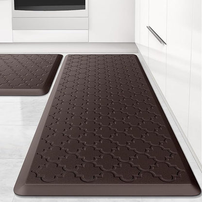 Kitchen Mat [2 PCS] Cushioned Anti-Fatigue Floor Mat Water Resistant Non-Skid Kitchen Mats and Rugs Ergonomic Comfort Foam Kitchen Rugs Standing Mat for Floor Office Sink (Chocolate,20"x30"+20"x47")