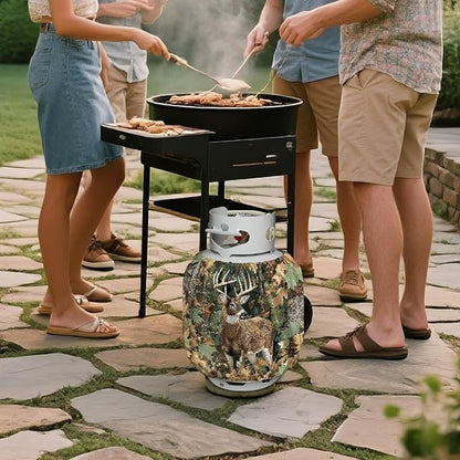 Camo Propane Tank Cover 20lb Reindeer Gas Tank Cylinder Cover for Outdoor Easy to Install RV Gas Cylinder Protector for All Season Gift for Friends
