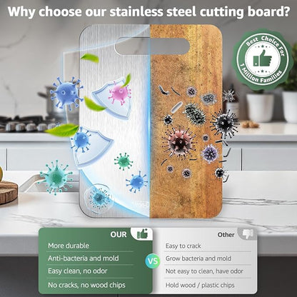 Cutting Board, Stainless Steel Cutting Board, Foodgrade Cutting Boards for Kitchen, Double Side Use, Odor free, L, 15" *11"