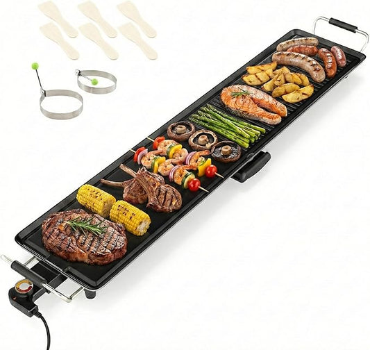 SIMOE Extra Large Teppanyaki Grill, 39.5” Electric Griddle Pan, Indoor Outdoor Nonstick BBQ Grill with Adjustable Temperature & Drip Tray, Long Griddle Electric for Party, Home, Camping