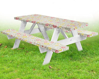 Premium Picnic Table Cover with Bench Covers Vinyl Fitted picnic table covers with Elastic RV Camping Accessories and Camper must haves Waterproof (Floral, 96 x 30(8ft) with skewers