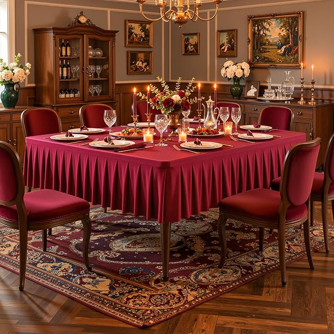 PARTISKY Burgundy Square Spandex Tablecloths 60x60 Inch, Wrinkle Free Fitted Square Table Cloth Stretch Card Table Cover for Kitchen Dinner, Holiday Party, Wedding Banquet, Display Trade Show