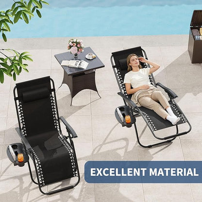 Garvee Zero Gravity Chair Set of 2, Patio Lounge Chair Outdoor with Pillow & Cup Holder Tray, Adjustable Reclining Chair, Folding Portable Camping Chair for Deck, Beach, Yard, Garden - Black
