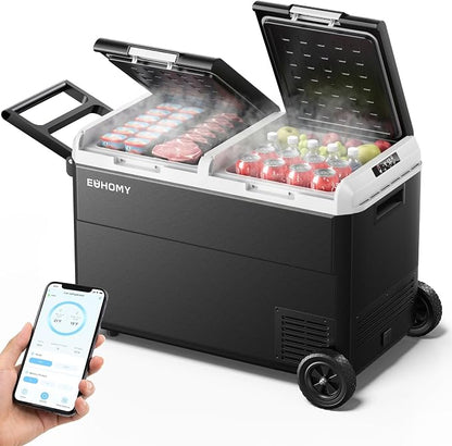 EUHOMY 12 Volt Refrigerator, 100QT(95L) Dual Zone Electric Cooler APP Control, IPX4 Waterproof Car Refrigerator -4℉~68℉, Car Fridge 12/24V DC 100-240V AC, Portable Car Freezer for Camping, Travel, RV