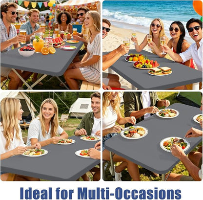 Moosfor Spandex 6 Foot Rectangle Table Cloth, Elastic Fitted Tablecloths for Picnic, Stretch Washable Patio Table Cover for Outdoor, Camping, Banquet and Parties (Grey, 30"x72")