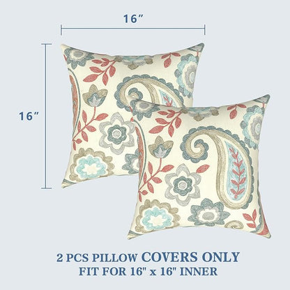 LVTXIII 2 Pack Outdoor Throw Pillow Covers for Patio Furniture, 16x16 Inch Square Pillow Case, Water-Repellent Cushion Covers for Garden, Porch, Sofa, Paisley Vintage