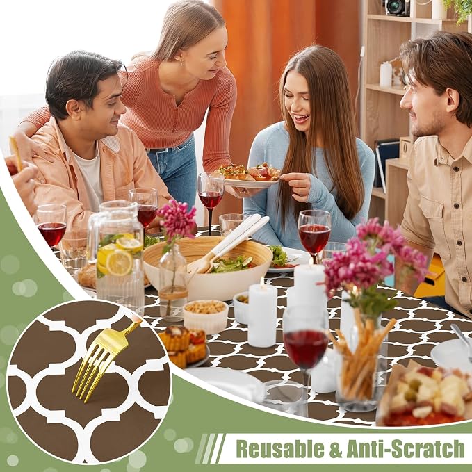Smiry Picnic Fitted Table Cover, 8 Foot Flannel Backed Vinyl Tablecloth | Waterproof Elastic Stretch Table Cloth, Wipeable Plastic Tablecloth for Camping, Indoor & Outdoor (Brown, 30" x 96")