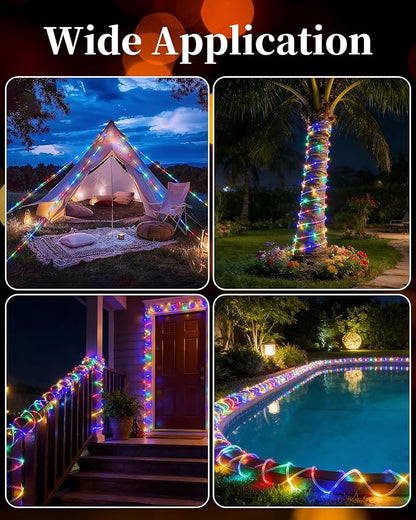 Solar Rope Lights Outdoor, 2 Packs Total 144FT 400LED Solar String Lights with 8 Lighting Modes, Waterproof Solar Powered Fairy Lights for Party Garden Yard Home Holiday Tree Decoration, Multicolor