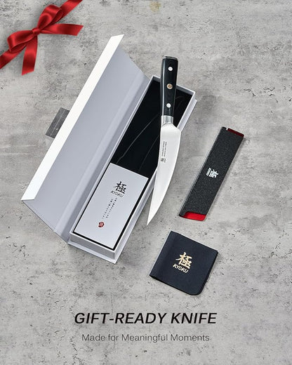 KYOKU 6 in. Japanese Boning Knife, Samurai Series Wide Curved Knife for Boning with Pakkawood Handle, German 1.4116 Stainless Steel Full Tang Meat Deboning, with Protective Sheath & Gift Box