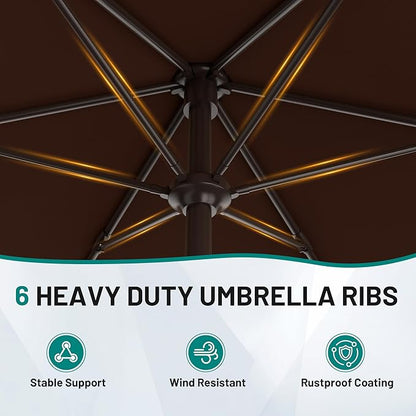 AreShark 7.5FT Patio Umbrella Table Market Umbrella w/Tilt and Crank, Heavy-Duty Outdoor Umbrellas for Pool, Deck, Garden and Backyard, Brown