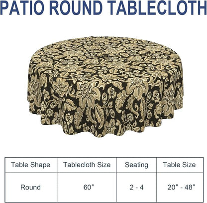 Outdoor/Indoor Round Tablecloth with Umbrella Hole Zipper, Decorative Circular Table Cover for Home Garden, 60 Inch, Jacobean Black