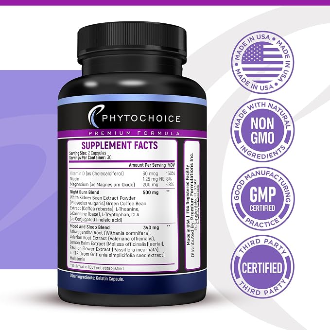 Night Time Fat Burner - Weight Loss Diet Pills with Magnesium Melatonin CLA L-Carnitine that Work at Night, Appetite Suppressant, Carb Blocker, Nighttime Metabolism Booster for Women and Men 60 Caps.
