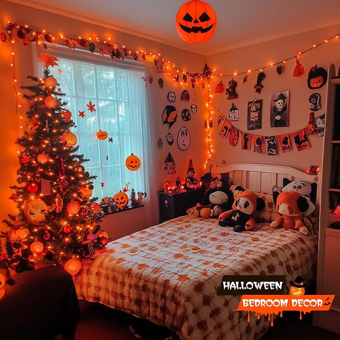 JMEXSUSS 500 LED Halloween Lights, 173ft Orange String Lights with Remote | Waterproof, 8 Modes, Plug in, Indoor Outdoor Orange Halloween Lights for Party Tree Fireplace Bedroom Patio Halloween Decor
