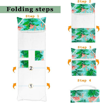Lounge Chair Towel Cover, Beach Chair Cover (Pack of 2),Pool Lounge Chair Covers for Outdoor,Garden,Beach,Sun Lounger,Hotel pool,Large Size and No Sliding, 85" X 30",Green Coral Pink Flamingo