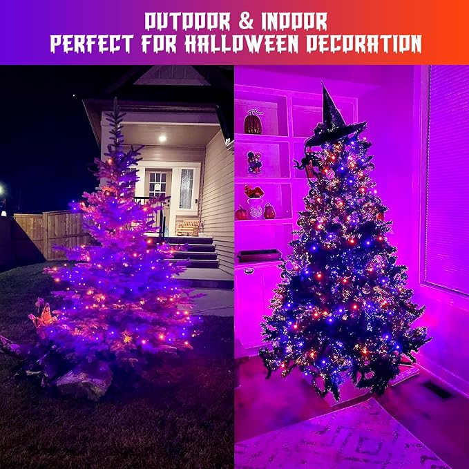 JMEXSUSS 2 Pack Orange Purple Battery Operated Halloween Lights | Each 33ft 100 LED Battery Powered String Lights with Remote Outdoor Indoor