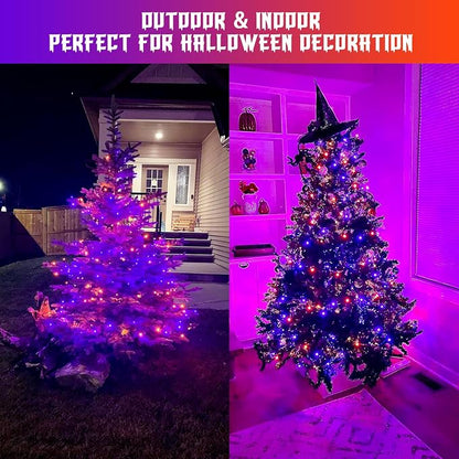 JMEXSUSS 2 Pack Orange Purple Battery Operated Halloween Lights | Each 33ft 100 LED Battery Powered String Lights with Remote Outdoor Indoor