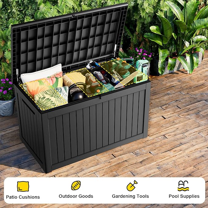 280 Gallon Deck Box Large Outdoor Storage Box Waterproof for Patio Furniture,Outdoor Cushions,Garden Tools and Pool Supplies,Weatherproof(Black,280Gallon)