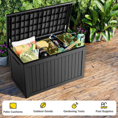 280 Gallon Deck Box Large Outdoor Storage Box Waterproof for Patio Furniture,Outdoor Cushions,Garden Tools and Pool Supplies,Weatherproof(Black,280Gallon)